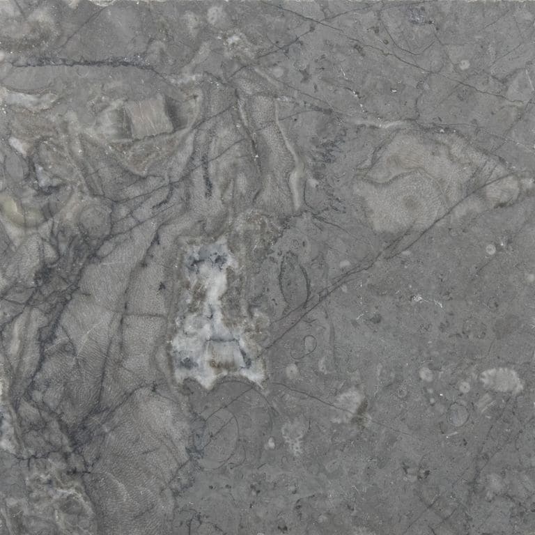 Best close-up image for Limestone - Marrakesh. The surface finish shown is honed. The dominant color shown is gray. Exhibits "movement" and the color mix creates a cool feeling. Veined color pattern.