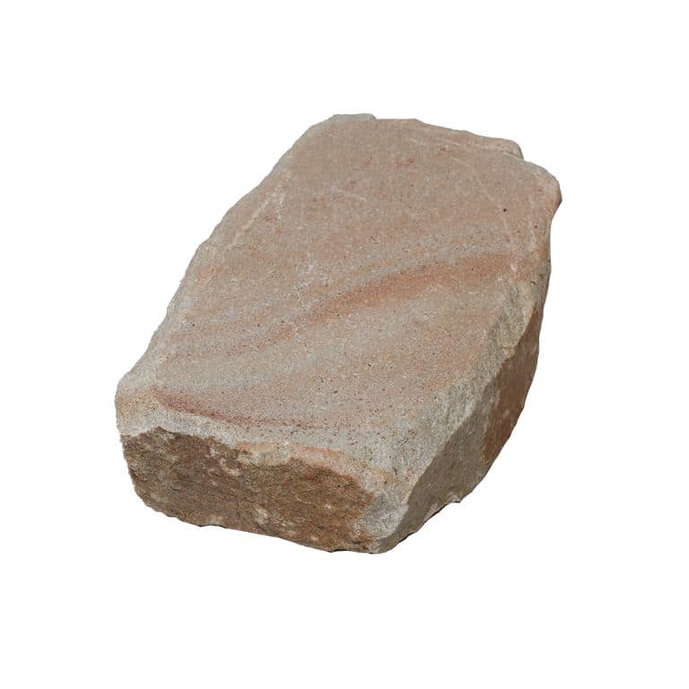 Oblique image for Reclaimed Saarland Limestone Cobbles. Dominant colors shown are brown, pink and tan. The color mix creates a warm feeling.