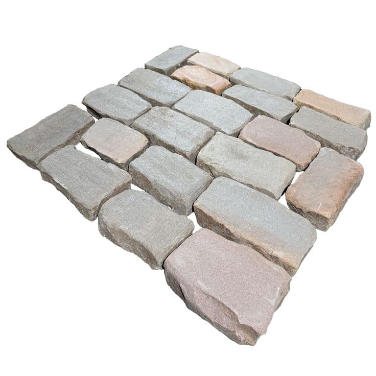 Feature image for Reclaimed Saarland Limestone Cobbles. Dominant colors shown are gray and pink. The color mix creates a warm feeling.