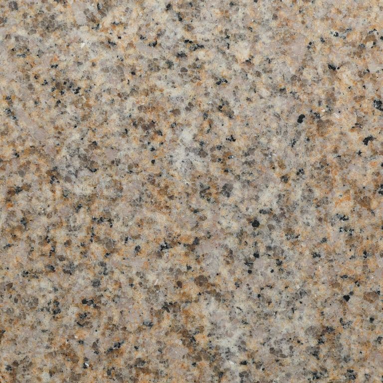 Color/Finish variation image for Amber Granite. The surface finish shown is honed. Dominant colors shown are yellow and tan. The color mix creates a warm feeling. Coarse speckled color pattern.