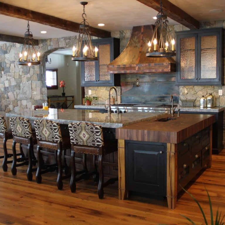 Application image for Boston Blend Granite. The image shows this material being used in a thin veneer application. The surface finish shown is . Dominant colors shown are brown and gray. The color mix creates a warm feeling.