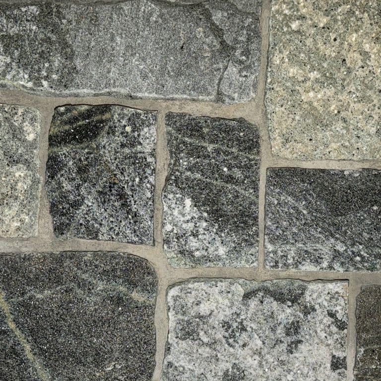 Color/Finish variation image for Greenwich Gray Granite. The surface finish shown is . Dominant colors shown are green and gray. The color mix creates a cool feeling.