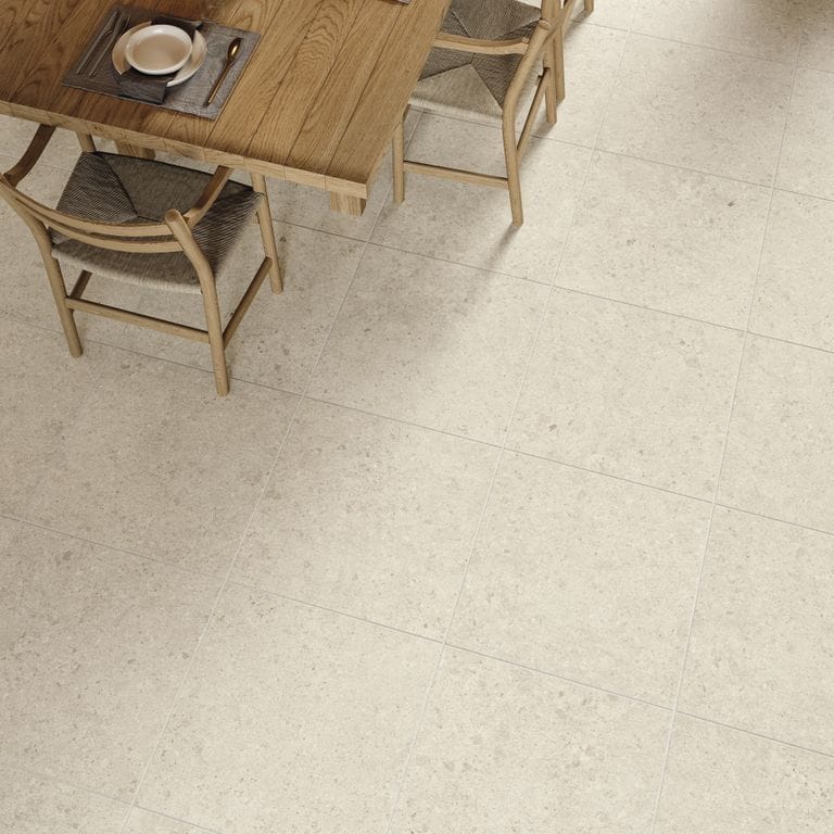 Feature image for Legacy Limestone White. The image shows this material being used in a patio pavers application. The surface finish shown is . Dominant colors shown are beige and cream. The color mix creates a warm feeling.
