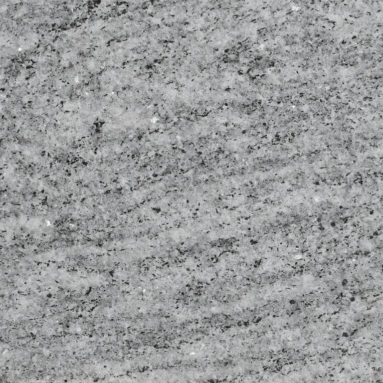 Color/Finish variation image for Silver Cloud Vein-Cut Granite. The surface finish shown is flamed. Dominant colors shown are gray and white. The color mix creates a cool feeling.