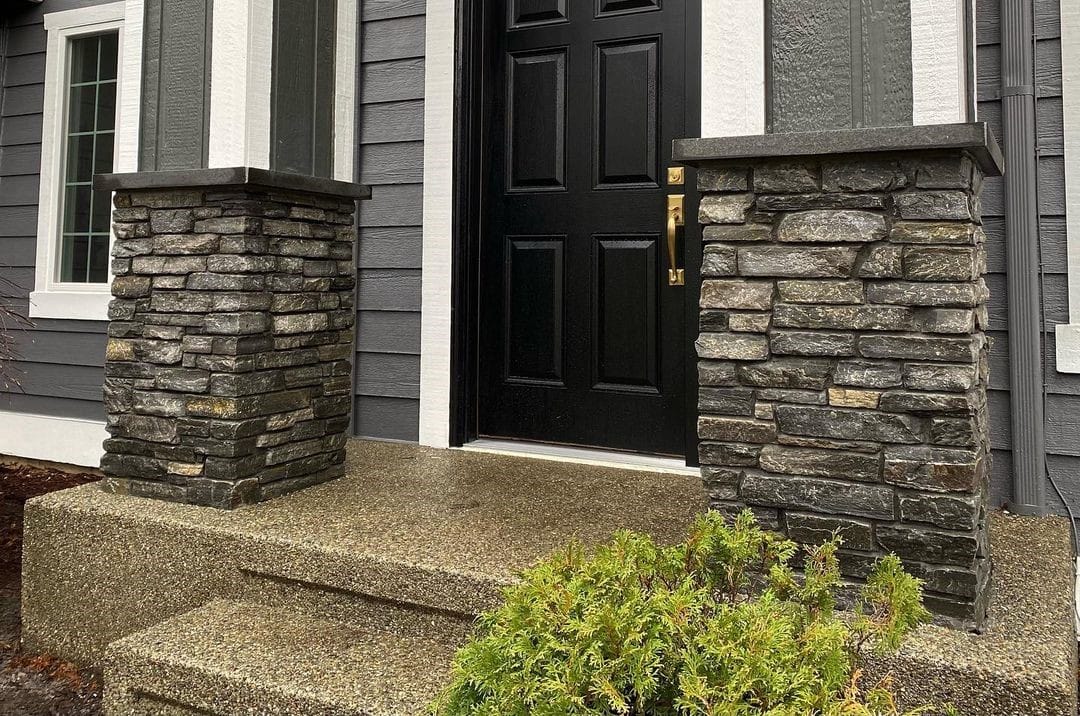 Application image for Cowboy Coffee Quartzite. The image shows this material being used in a thin veneer application. The dominant color shown is gray.