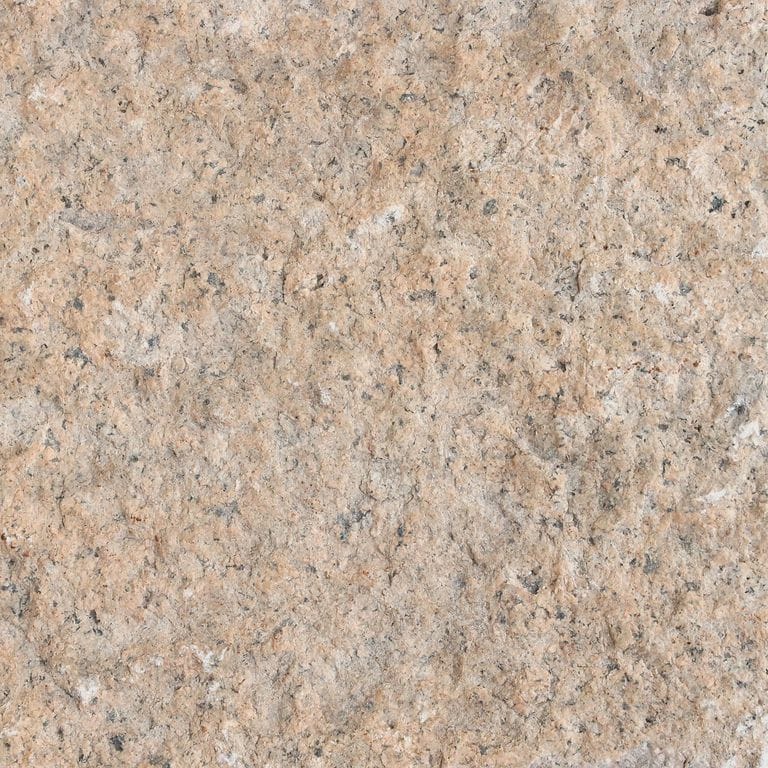 Color/Finish variation image for Reclaimed Footworn Granite Planks. Dominant colors shown are beige and tan; with brown, gray, orange/rust, pink and cream secondaries. The color mix creates a warm feeling. Speckled, fine speckled and blotched color patterns.