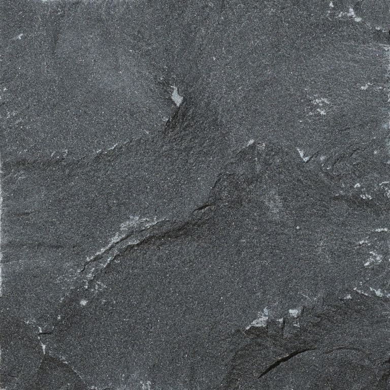 Color/Finish variation image for Basalt - Nordic Black. The surface finish shown is split-face. The dominant color shown is gray. The color mix creates a cool feeling.