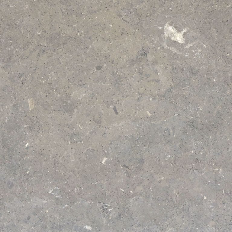 Best close-up image for Limestone - Sky Estrema. The surface finish shown is brushed. The dominant color shown is gray; with beige, blue, green, orange/rust, purple and tan secondaries. Exhibits "movement" and the color mix creates a warm feeling. Swirled, blotched and random color patterns. Contains mineral inclusions.