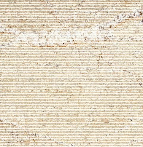 Color/Finish variation image for Limestone - Portuguese Alpine. The surface finish shown is chiseled. Dominant colors shown are beige and tan; with orange/rust, white, yellow and cream secondaries. Exhibits "movement" and the color mix creates a warm feeling. Veined, linear and cloudy color patterns.