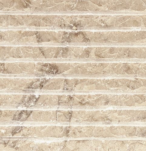 Color/Finish variation image for Liosin Limestone. The surface finish shown is chiseled. Dominant colors shown are beige and tan; with brown, orange/rust and cream secondaries. Exhibits "movement" and the color mix creates a warm feeling. Random, linear, swirled and cloudy color patterns.