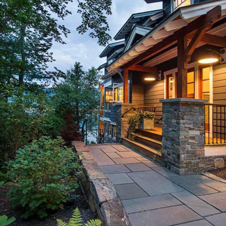 The image shows this material being used in a path pavers application.