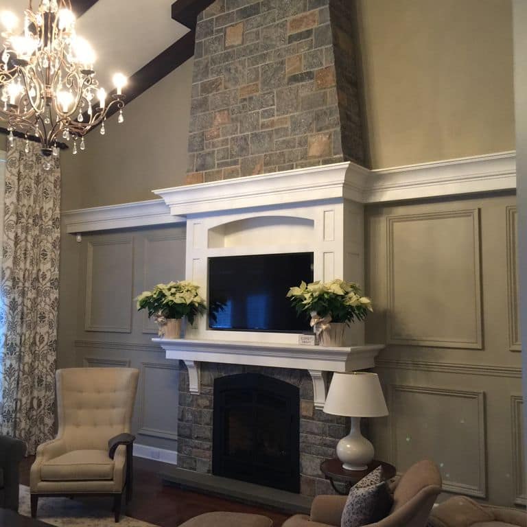 Application image for Granite - Hawthorne Granite. The image shows this material being used for fireplace surround, thin veneer and interior cladding.