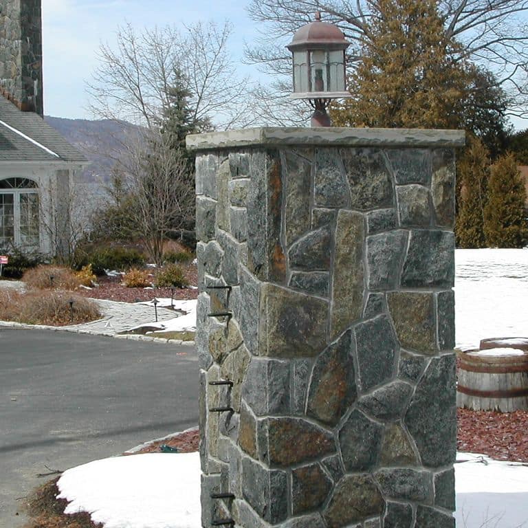 The image shows this material being used for posts, full bed veneer and thin veneer.