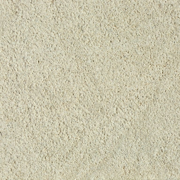Feature image for China Buff Sandstone. Dominant colors shown are beige and cream; with gray, white and tan secondaries. The color mix creates a warm feeling. Solid and fine speckled color patterns.