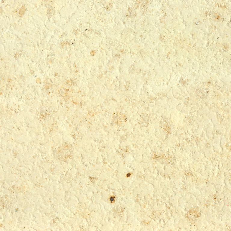 Best close-up image for Limestone - Chateau. The surface finish shown is acid washed. Dominant colors shown are yellow and tan; with brown and orange/rust secondaries. The color mix creates a warm feeling. Regular and blotched color patterns.