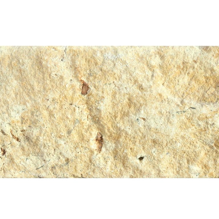 Feature image for Limestone - Chateau. Dominant colors shown are beige, yellow and tan; with brown, orange/rust and white secondaries. The color mix creates a warm feeling. Blotched and random color patterns.