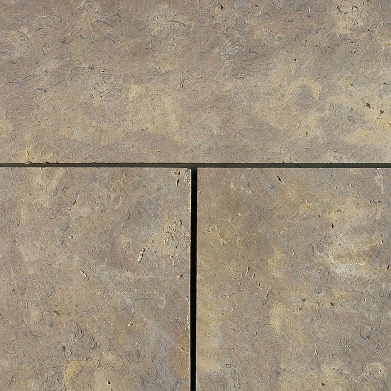 Best close-up image for Sandstone- Fossil Rustic. The surface finish shown is sawn. Dominant colors shown are brown, orange/rust and tan; with beige, green, gray and purple secondaries. The color mix creates a warm feeling. Blotched color pattern. Contains mineral inclusions.