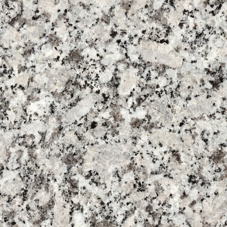 Swatch image for Granite - Freshwater Pearl. The surface finish shown is flamed. The dominant color shown is gray; with beige and pink secondaries. Exhibits "movement". Blotched and coarse speckled color patterns. Contains some mica and mineral inclusions.
