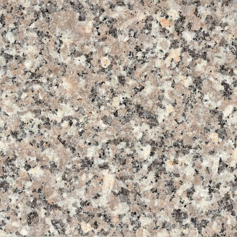Feature image for Cherry Fields Granite. Dominant colors shown are beige, gray and tan; with orange/rust, pink, white and cream secondaries. The color mix creates a warm feeling. Coarse speckled and blotched color patterns. Contains some mica and mineral inclusions.