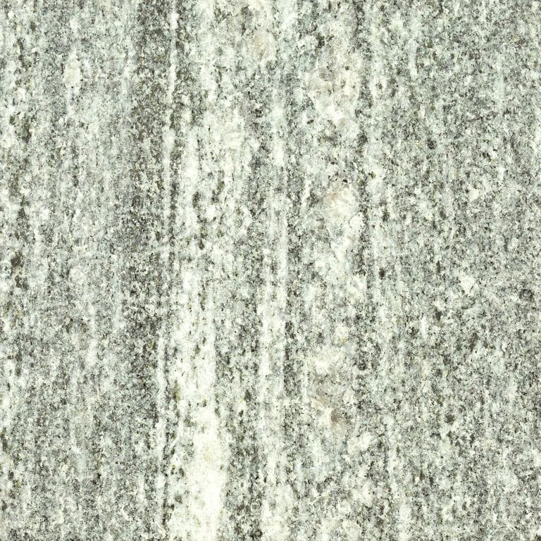 Feature image for Galactic Granite. Dominant colors shown are beige, gray, white and cream; with a green secondary. The color mix creates a warm feeling. Speckled, coarse speckled and linear color patterns.