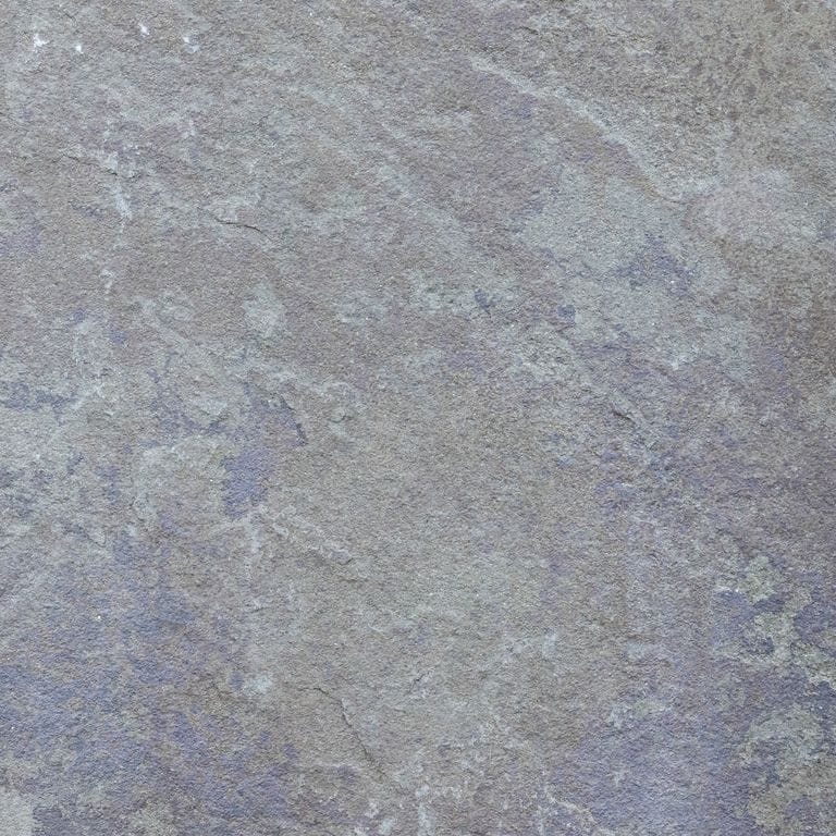 Color/Finish variation image for Bluestone Natural Cleft - Gunmetal. The dominant color shown is gray; with blue, green, purple and white secondaries. Exhibits "movement" and the color mix creates a cool feeling. Random color pattern.