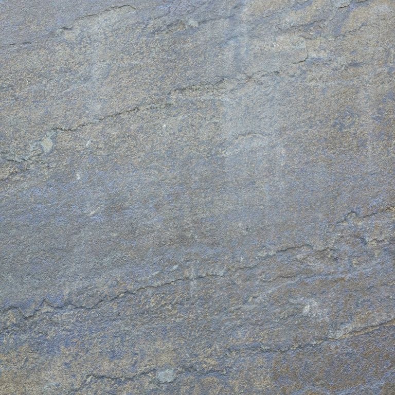Color/Finish variation image for Bluestone Natural Cleft - Gunmetal. Dominant colors shown are blue and gray; with a green secondary. Exhibits "movement" and the color mix creates a cool feeling. Blotched, swirled, streaked and cloudy color patterns.