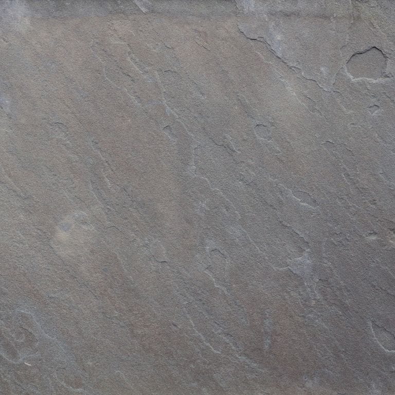 Color/Finish variation image for Bluestone Natural Cleft - Gunmetal. The dominant color shown is gray; with brown, green and purple secondaries. Exhibits "movement" and the color mix creates a cool feeling. Blotched, streaked and cloudy color patterns.