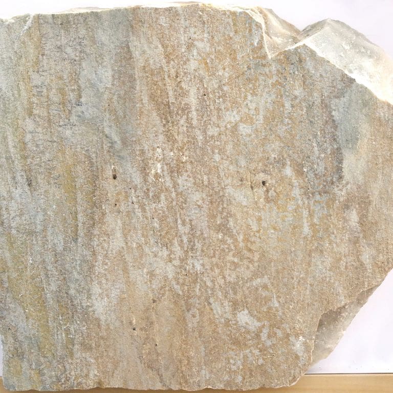 Color/Finish variation image for Slate - Mandarin Yellow. The surface finish shown is natural cleft. Dominant colors shown are beige and tan; with brown, gray, orange/rust, white and cream secondaries. Exhibits "movement" and the color mix creates a warm feeling. Random, blotched, streaked and cloudy color patterns.