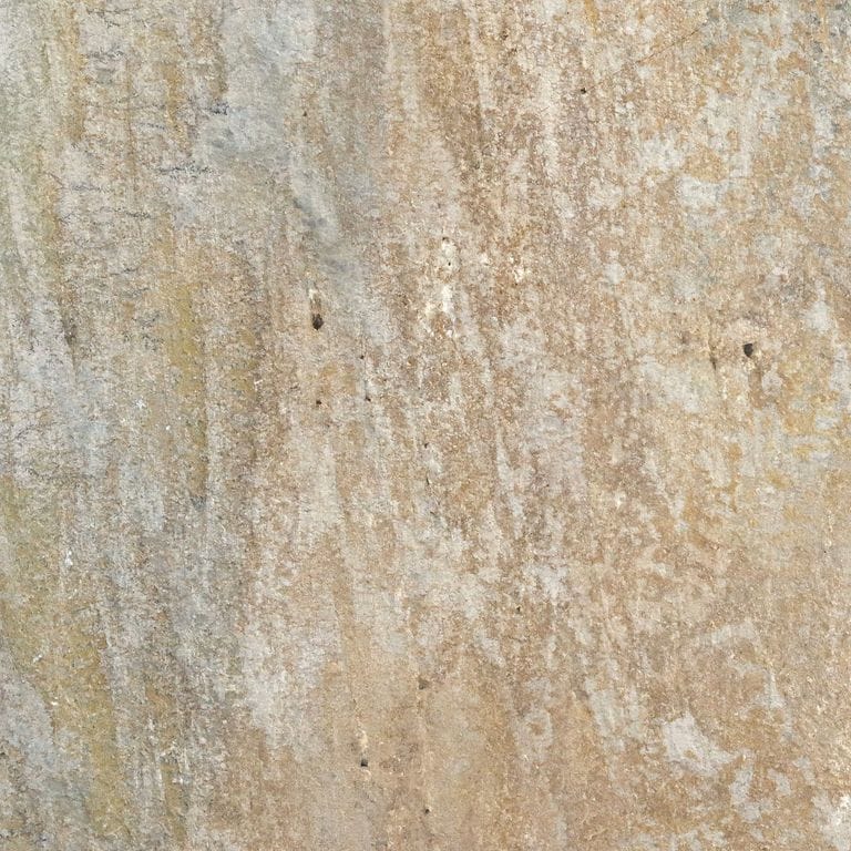 Best close-up image for Slate - Mandarin Yellow. The surface finish shown is a combination of natural cleft and natural. Dominant colors shown are beige, yellow and tan; with brown, gray, orange/rust, white and cream secondaries. The color mix creates a warm feeling. Linear and cloudy color patterns.
