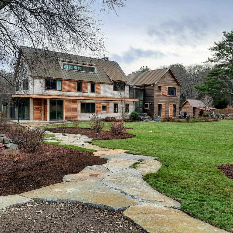 Application image for Granite - Dodlin Hill. The image shows this material being used in a path pavers application.