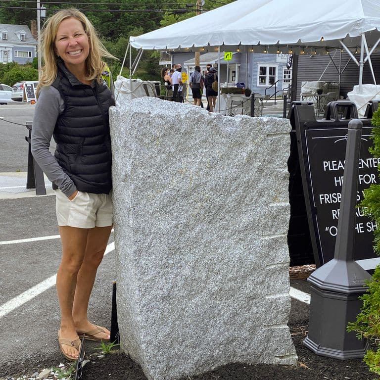 Application image for Dodlin Hill Granite. The image shows this material being used in a megaliths application. This is a building and landscape stone for indoor and outdoor commercial and residential applications. Suitable for general use, freeze-thaw conditions, low heat absorption surfaces, high traffic areas, low slipperiness surfaces and high heel compatibilty situations. Relatively moderate in price.