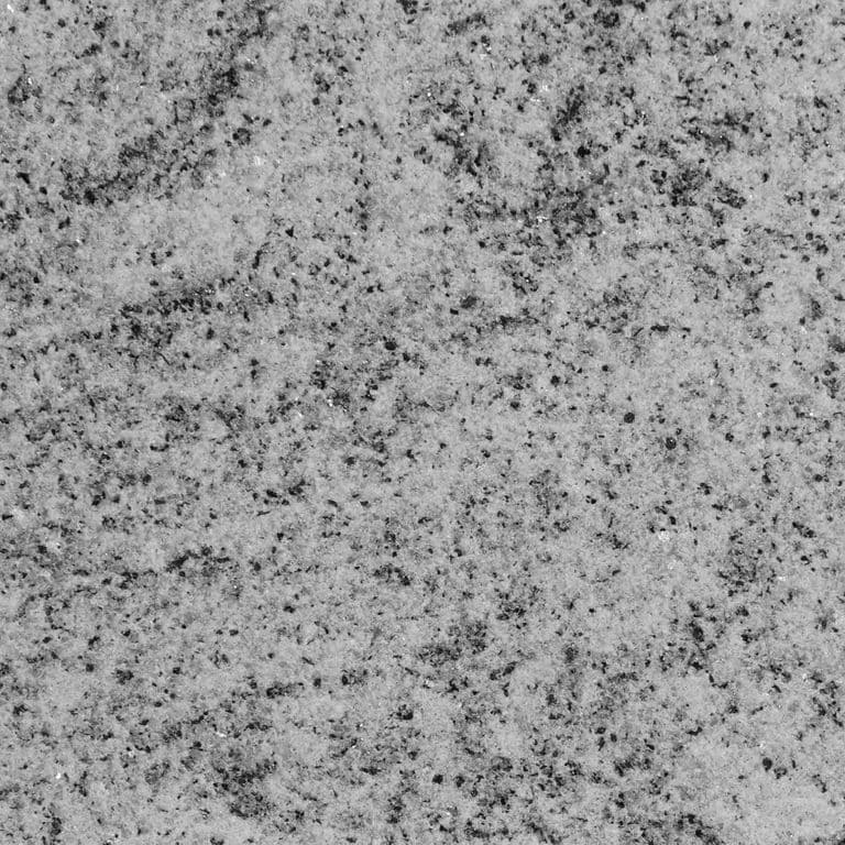 Color/Finish variation image for Silver Cloud Cross-Cut Granite. The surface finish shown is sand blasted. Dominant colors shown are gray and white. The color mix creates a cool feeling.