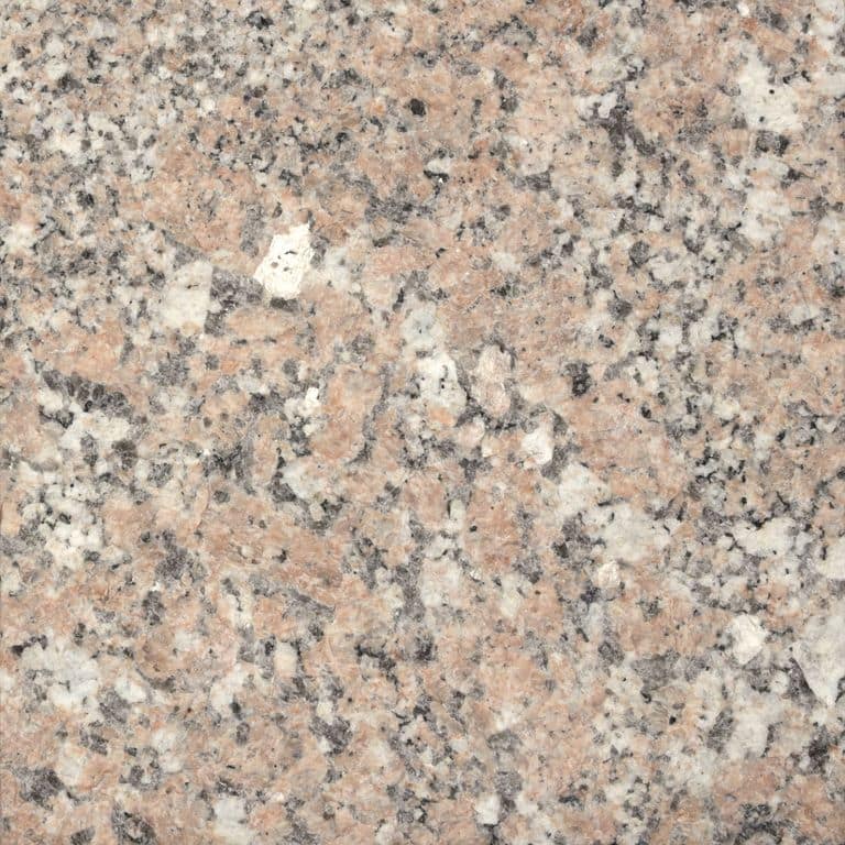 Feature image for Stony Creek Granite. Dominant colors shown are beige, gray and tan; with orange/rust, pink, white and cream secondaries. The color mix creates a warm feeling. Coarse speckled and blotched color patterns. Contains some mica and mineral inclusions.