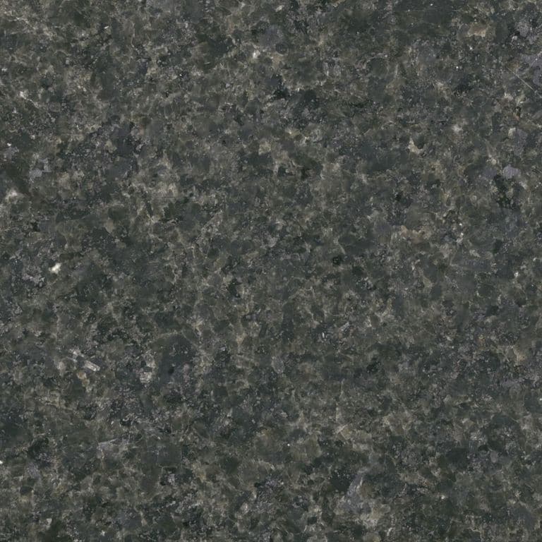 Feature image for Prairie Green Granite. Dominant colors shown are black, brown, green and gray. The color mix creates a cool feeling. Speckled and coarse speckled color patterns. Contains some mica and mineral inclusions.