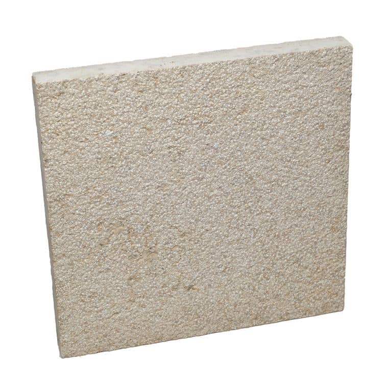 Color/Finish variation image for Bavarian Beige Limestone. The surface finish shown is bush hammered. Dominant colors shown are beige, tan and cream. The color mix creates a warm feeling. Solid and regular color patterns. Contains mineral inclusions.