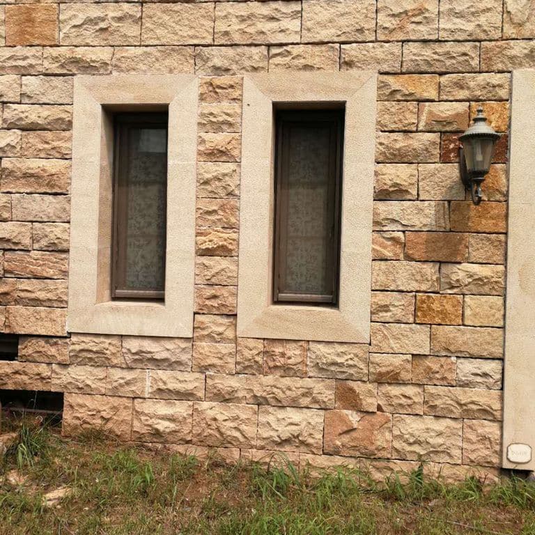 The image shows this material being used for full bed veneer, thin veneer and window well.