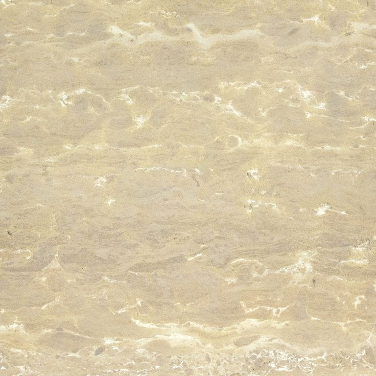 Close-up image for Sunset Canyon Limestone. The surface finish shown is honed. Dominant colors shown are beige and tan; with orange/rust and cream secondaries. Exhibits "movement" and the color mix creates a warm feeling. Random, blotched, linear, swirled and cloudy color patterns.