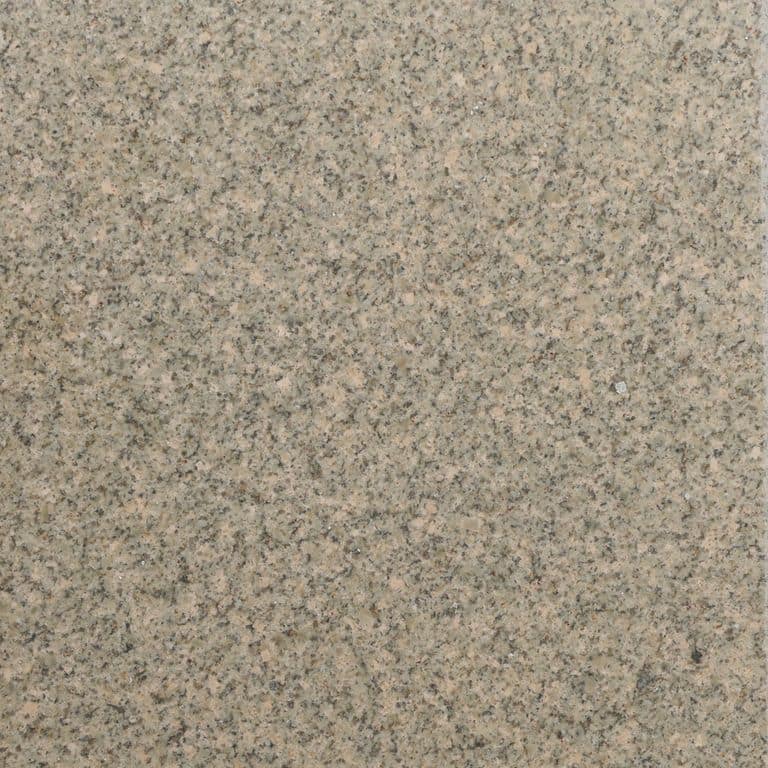 Color/Finish variation image for Beige Granite. The surface finish shown is honed. Dominant colors shown are beige, gray and tan; with white, tan and cream secondaries. The color mix creates a warm feeling. Speckled and blotched color patterns.