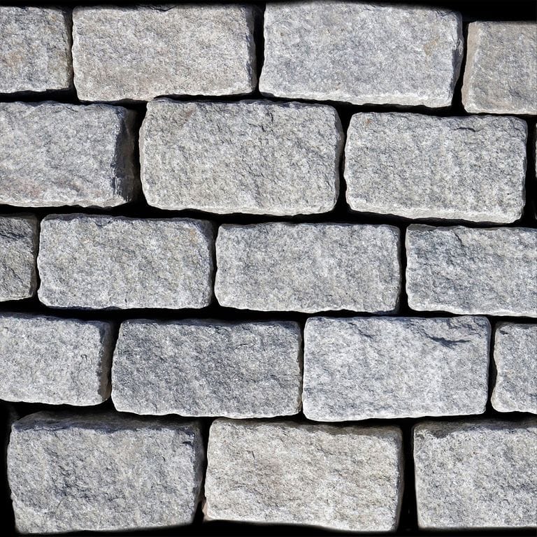 Feature image for Granite - Cobblestones - Gray. The dominant color shown is gray; with beige and white secondaries. Exhibits "movement" and the color mix creates a cool feeling. Regular, speckled and cloudy color patterns.