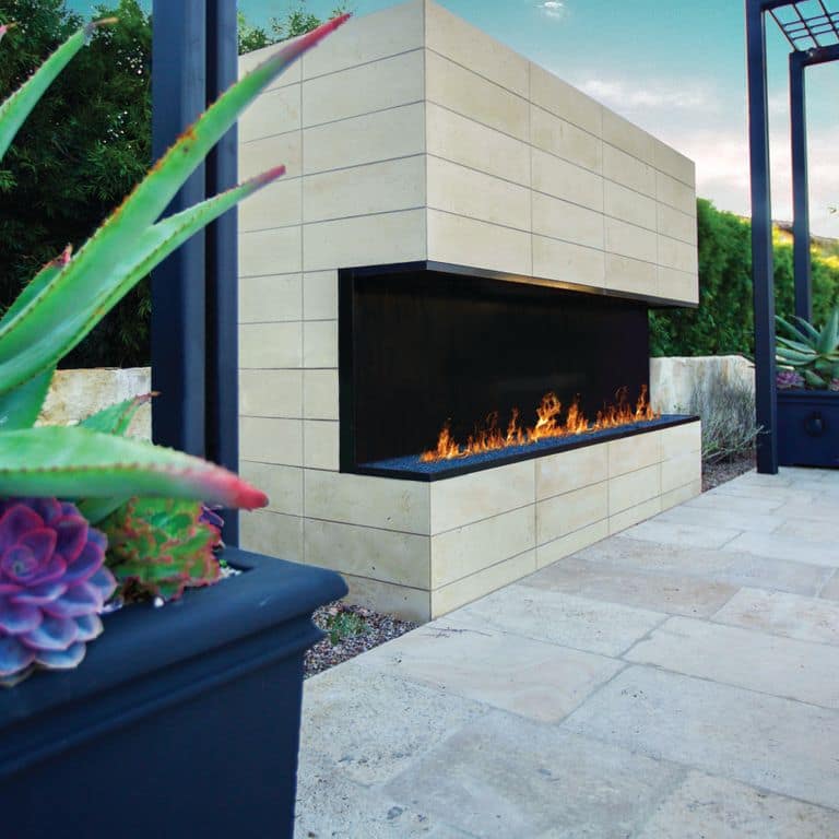 The image shows this material being used for fireplace surround, full bed veneer and thin veneer.