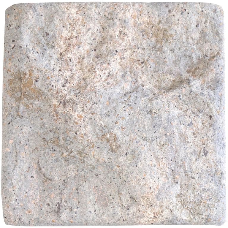 Color/Finish variation image for Atlantic Granite. The surface finish shown is tumbled. Dominant colors shown are gray, pink and white; with beige, purple, tan and cream secondaries. Exhibits "movement". Random color pattern.