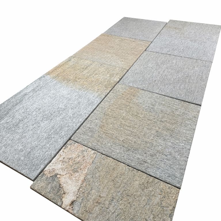 Color/Finish variation image for Pietra Italia Gneiss - Natural Cleft. The surface finish shown is . Dominant colors shown are gray and tan. The color mix creates a warm feeling.