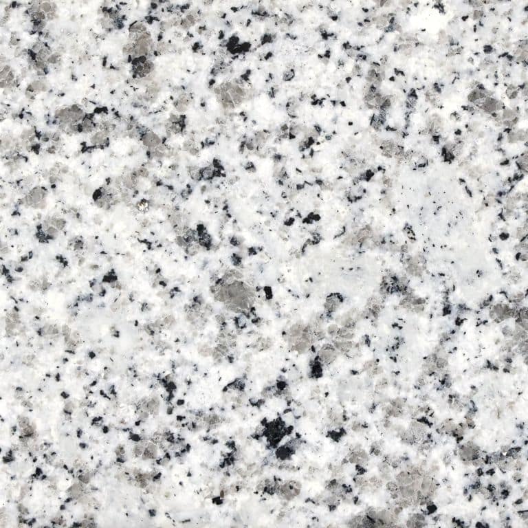 Color/Finish variation image for Gray Salis Granite. The surface finish shown is polished. Dominant colors shown are gray and white; with beige and cream secondaries. The color mix creates a cool feeling. Coarse speckled and blotched color patterns.