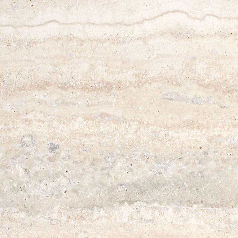 Feature image for Cypress Travertine. The surface finish shown is honed. Dominant colors shown are beige, white, tan and cream; with a gray secondary. Exhibits "movement" and the color mix creates a warm feeling. Linear and cloudy color patterns. Contains voids.