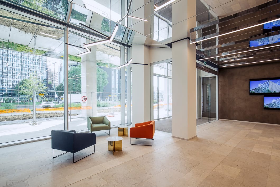 Application image for Veneto Beige Limestone - Interior Flooring. The image shows this product being used in an interior floor application. Dominant colors shown are beige, tan and cream. The color mix creates a warm feeling.