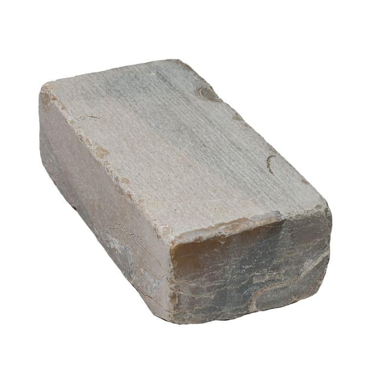 Oblique image for Amaza Estrema Limestone Cobblestone - Rectangle - Tumbled. The surface finish shown is tumbled. Dominant colors shown are beige and gray.