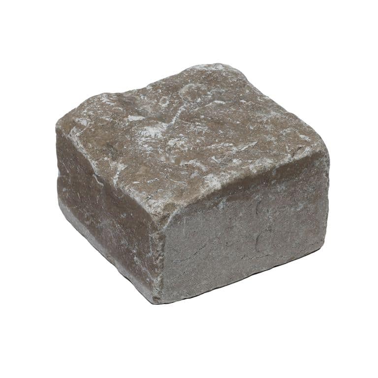 Color/Finish variation image for Amaza Estrema Limestone Cobblestone - Square - Splitface &amp; Tumbled. The surface finish shown is . Dominant colors shown are gray and tan. The color mix creates a cool feeling.