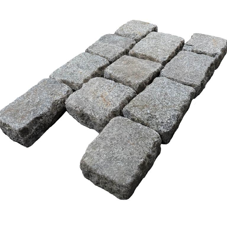 Feature image for Reclaimed Berlin Granite Cobblestones - Worn Surface. The surface finish shown is . The dominant color shown is gray. The color mix creates a cool feeling.