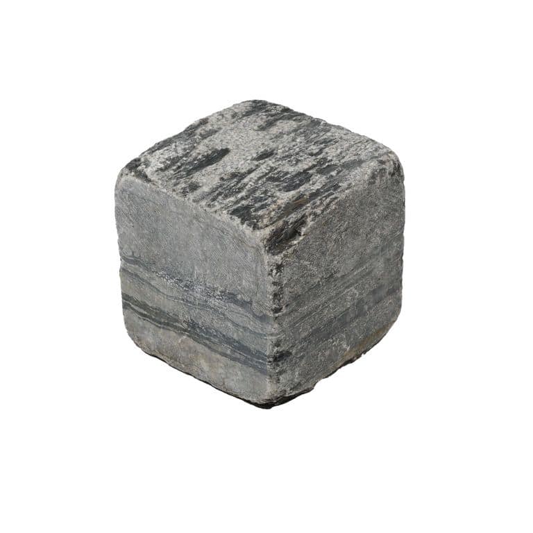 Color/Finish variation image for Black Schist Cobblestone - Square - Bush Hammered + Tumbled. The surface finish shown is . The dominant color shown is gray. The color mix creates a cool feeling.