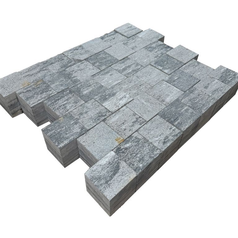 Application image for Black Schist Cobblestone - Square - Bush Hammered. The surface finish shown is bush hammered. The dominant color shown is gray. The color mix creates a cool feeling.
